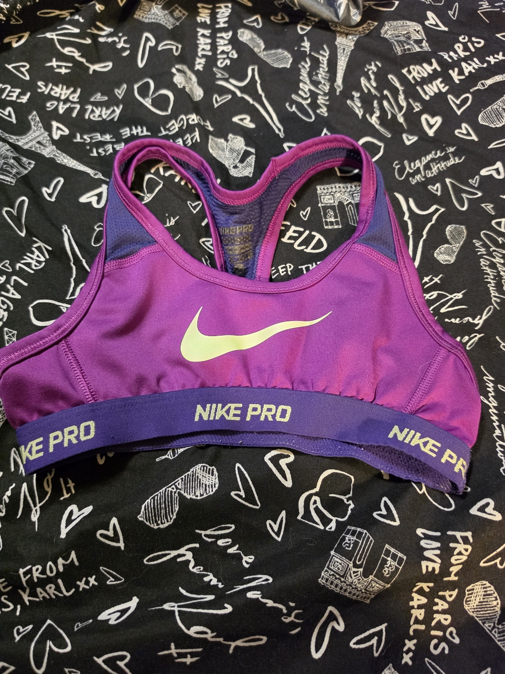 Nike Purple & Lavender Pro Sports Bra with Lime Swoosh